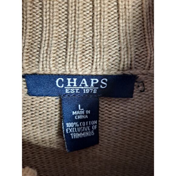 Chaps Women's Beige Cotton Toggle Pocket Full-Zip High‎ Neck Sweater Size L - Picture 6 of 6